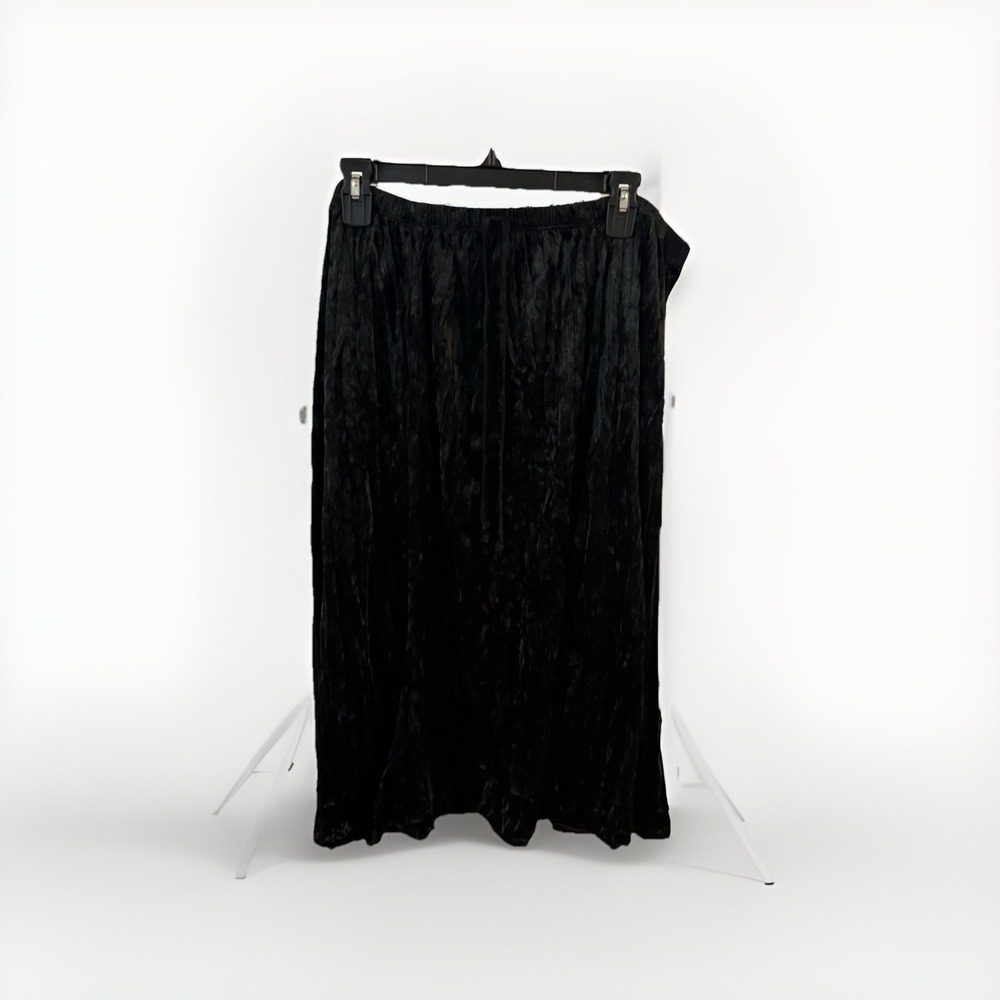 Vintage Y2K Whimsigoth Midi Skirt Large Tiered Black Velvet Fairy Grunge Boho